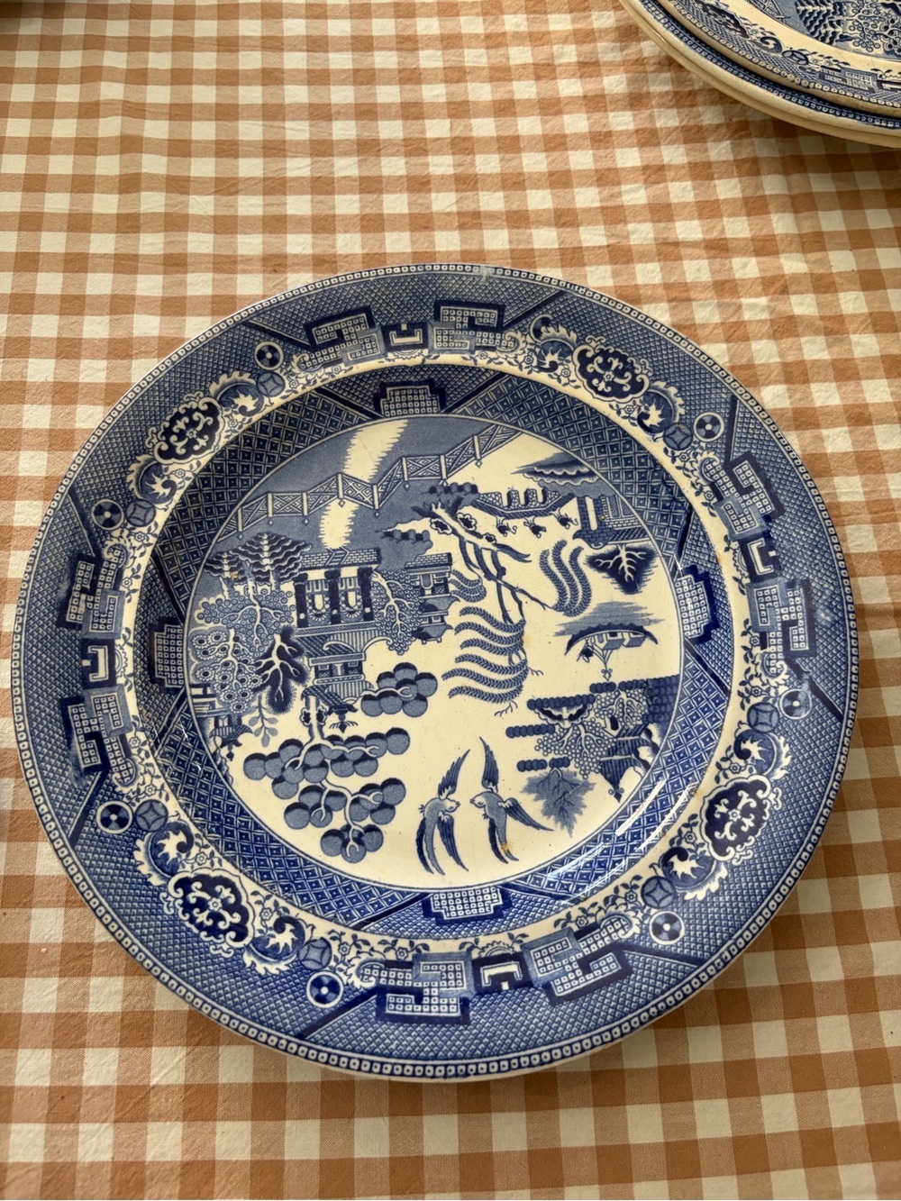 Vintage Blue and White Transferware Dinner Plate